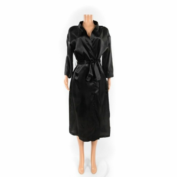 Other - Black Sexy Long Satin Bathrobe